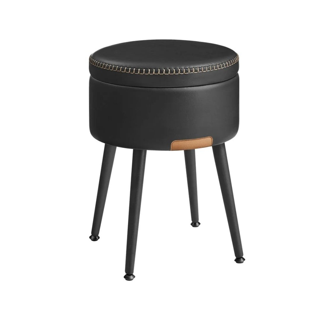Storage Ottoman Vanity Stool With Flip Top & Steel Legs