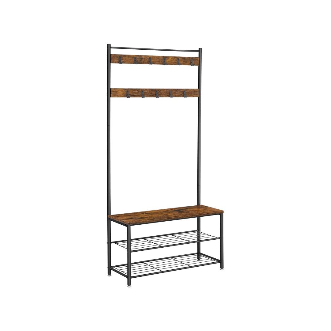 Hall Tree With Shoe Storage Bench & 9 Hooks Entryway Coat Rack – product view 1 | Stanwick Interiors