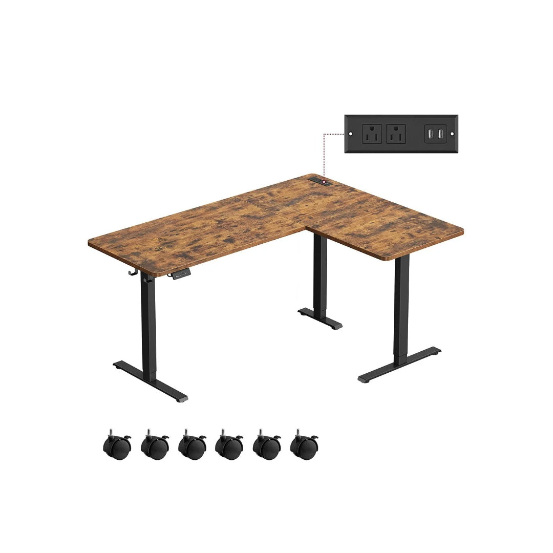 L Shaped Electric Standing Desk With Power Outlets – product view 1 | Stanwick Interiors