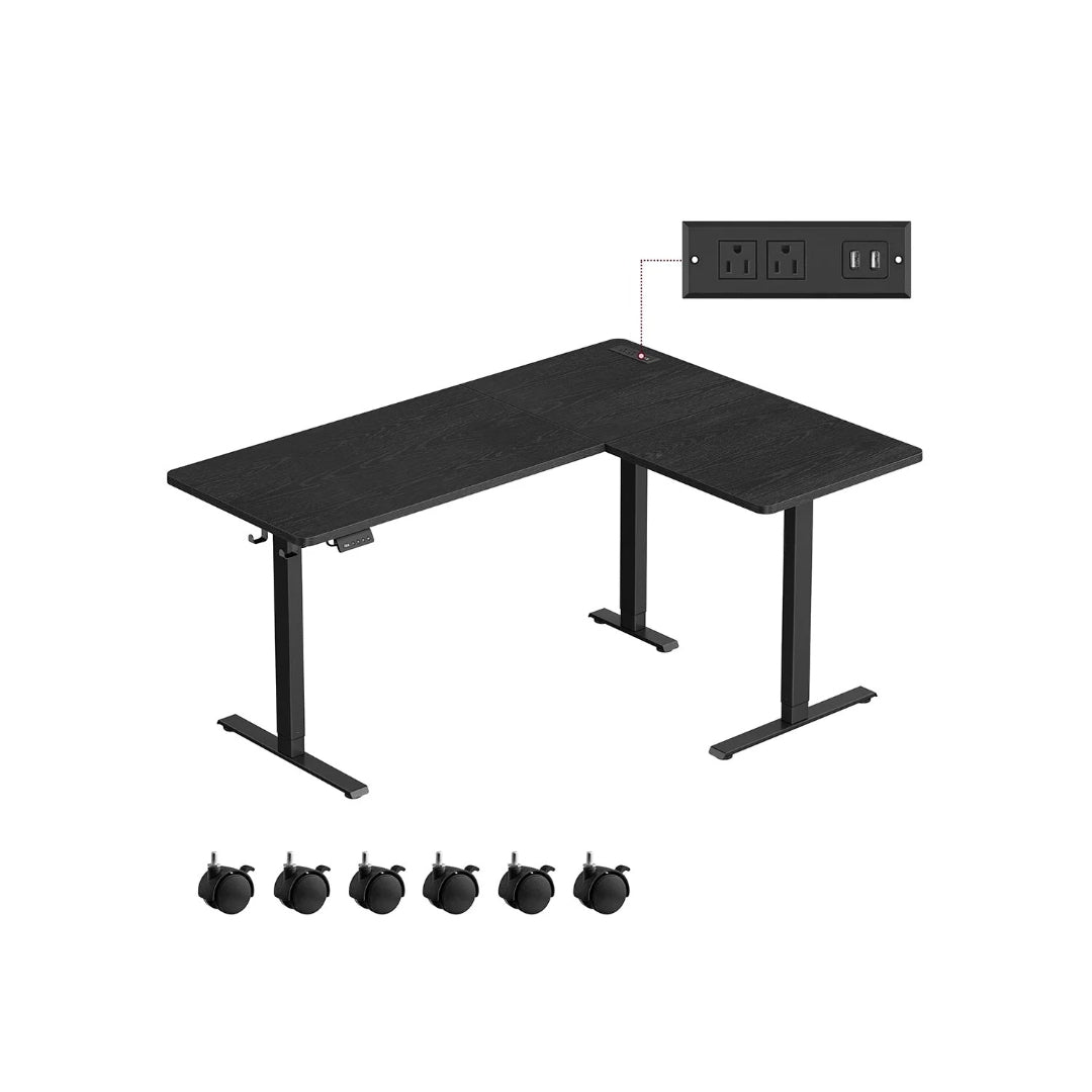 L Shaped Electric Standing Desk With Power Outlets – product view 2 | Stanwick Interiors