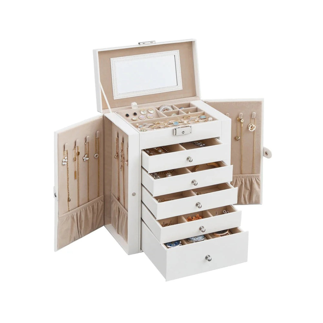 Large Jewelry Box Organizer 6 Tier With Drawers Mirror And Lock – product view 2 | Stanwick Interiors