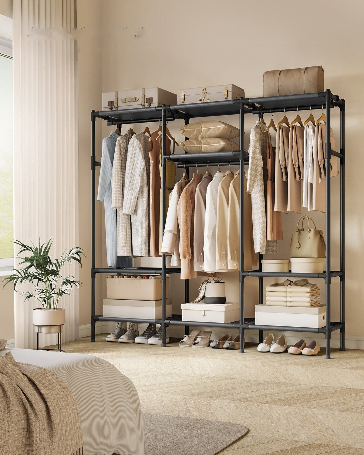 74.8” High Clothes Rack With Hanging Rails - product photo 02