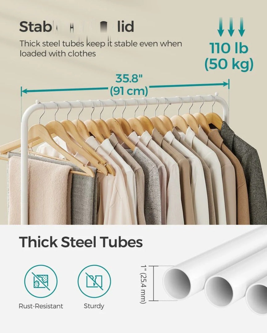 Clothes Rack Double Rod Rolling Garment Rack 35.8in Wide – product view 5 | Stanwick Interiors