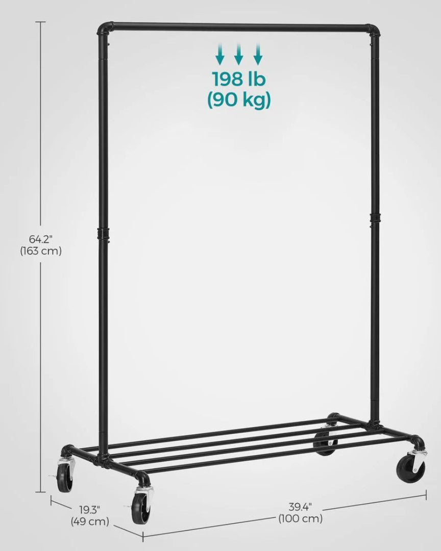 Clothes Rack Heavy Duty Rolling Garment Rack With Shelf 39.4in – product view 8 | Stanwick Interiors