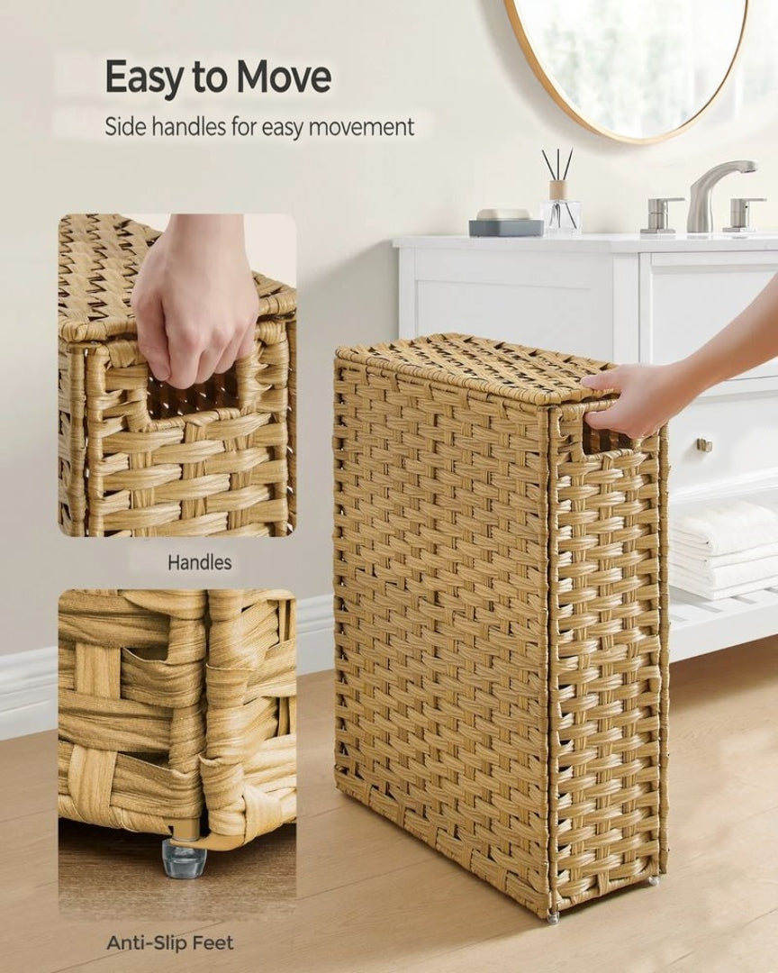 Slim Laundry Hamper With Lid 14.5 Gallon Rattan Basket – product view 6 | Stanwick Interiors