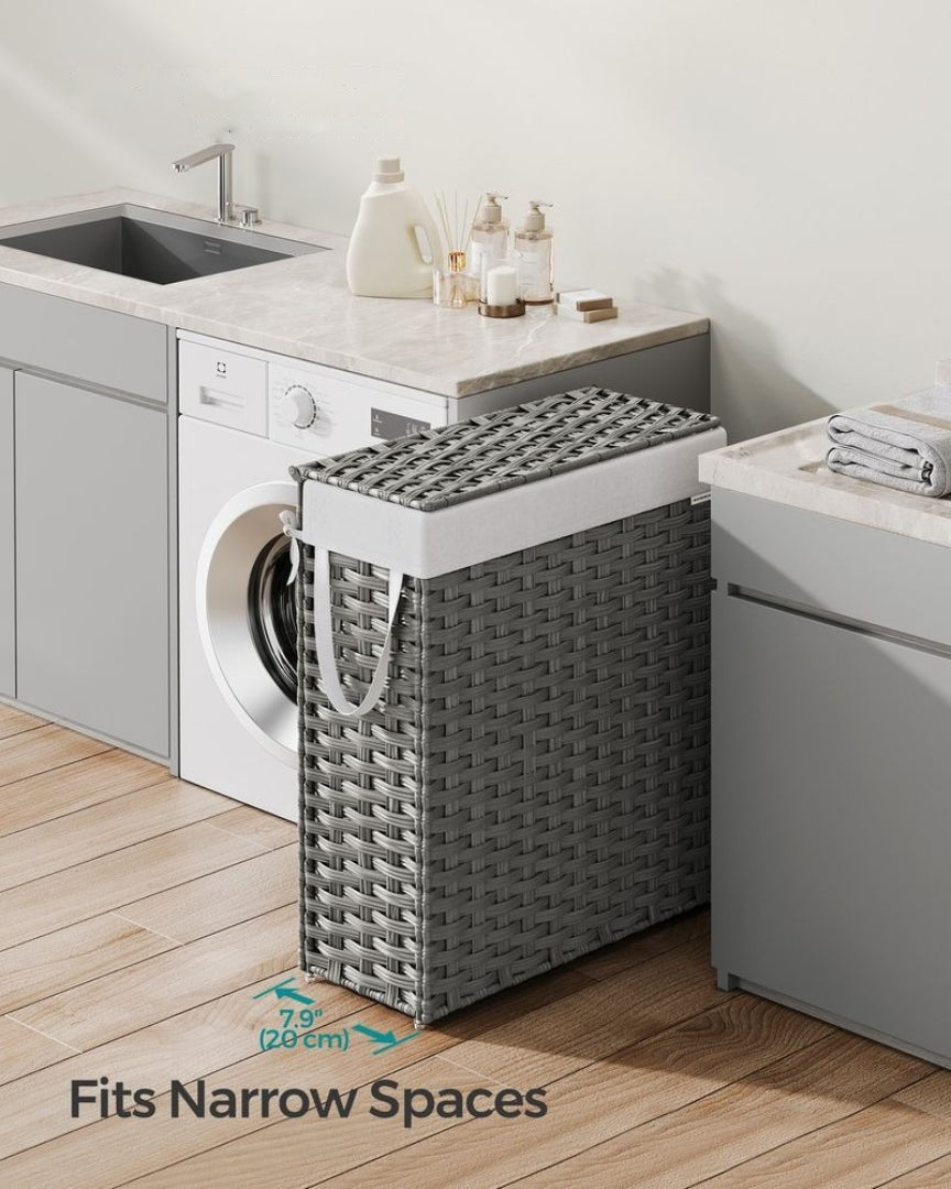 Slim Laundry Hamper With Lid 14.5 Gallon Rattan Basket – product view 9 | Stanwick Interiors