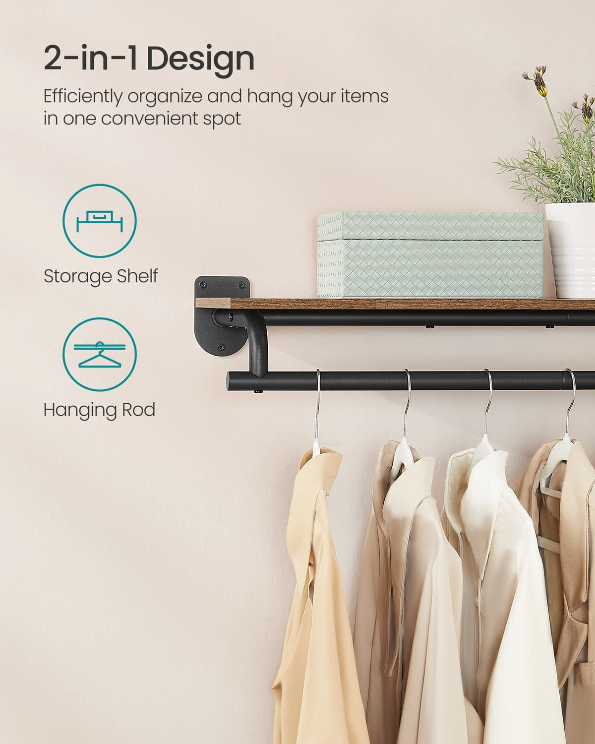 Wall Mounted Clothing Rack, With Hanging Rod - product photo 09