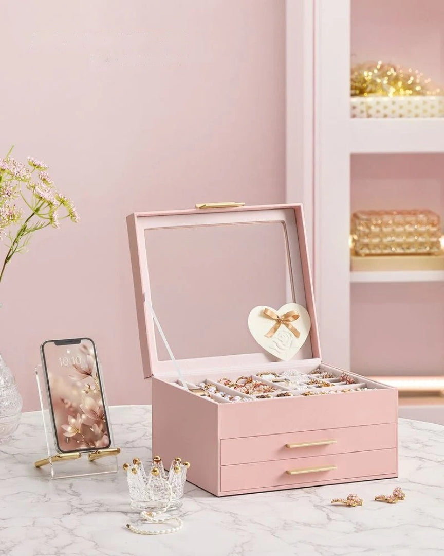 Jewelry Box Organizer With Glass Lid 2 To 6 Layer Storage