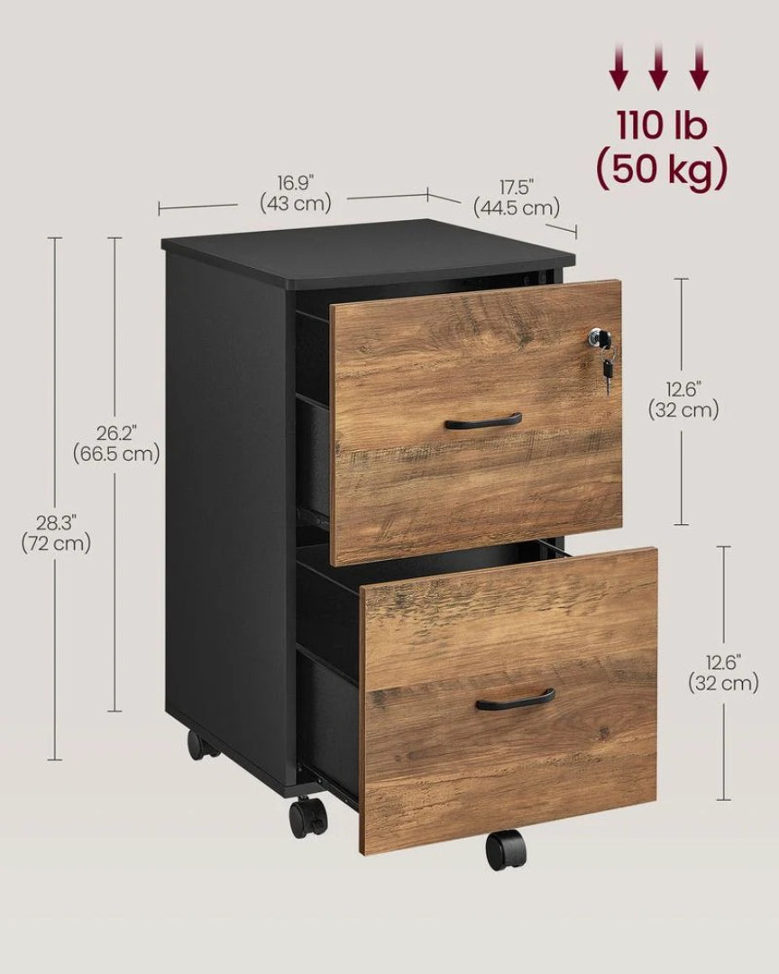 2 Drawer Rolling File Cabinet With Lock & Wheels – product view 6 | Stanwick Interiors