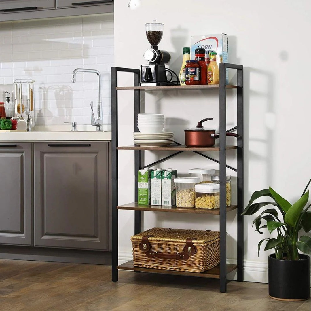 4 Tier Bookshelf With Steel Frame Industrial Storage Shelf – product view 5 | Stanwick Interiors