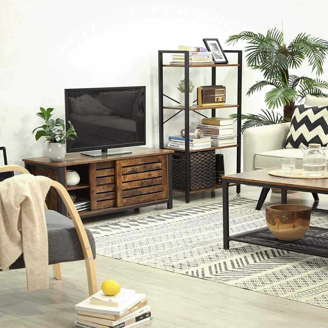 4 Tier Bookshelf With Steel Frame Industrial Storage Shelf – product view 7 | Stanwick Interiors