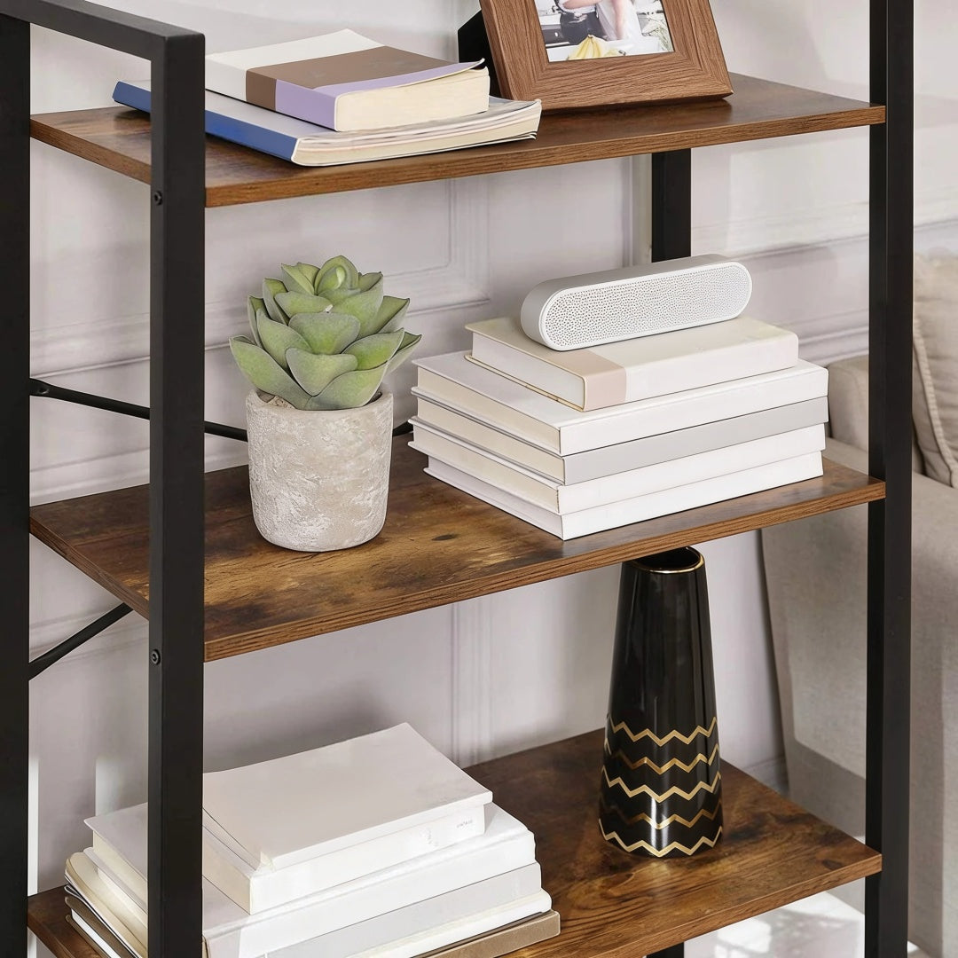 4 Tier Bookshelf With Steel Frame Industrial Storage Shelf – product view 8 | Stanwick Interiors