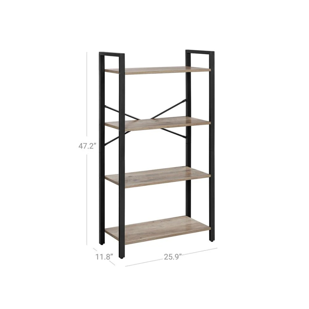 4 Tier Bookshelf With Steel Frame Industrial Storage Shelf – product view 14 | Stanwick Interiors