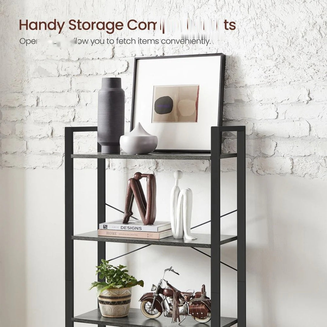 4 Tier Bookshelf With Steel Frame Industrial Storage Shelf – product view 23 | Stanwick Interiors