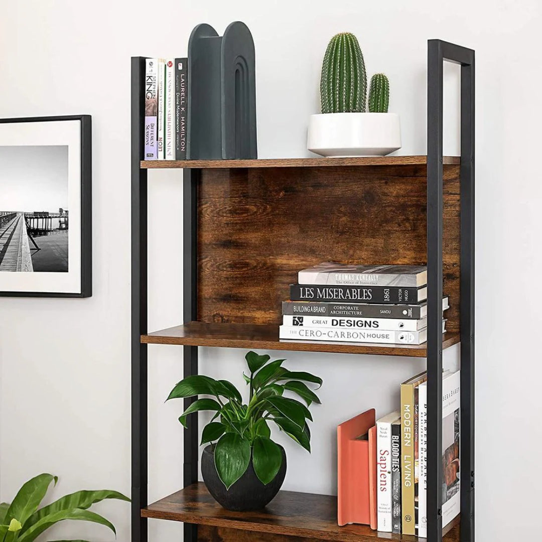 5 Tier Bookshelf With Steel Frame Industrial Bookcase – product view 11 | Stanwick Interiors