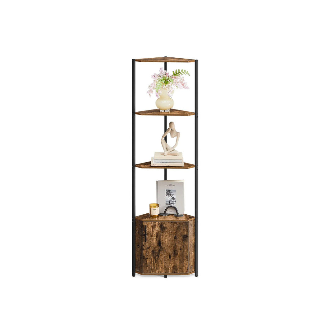5 Tier Corner Shelving Unit With Cabinet Storage Shelf – product view 2 | Stanwick Interiors