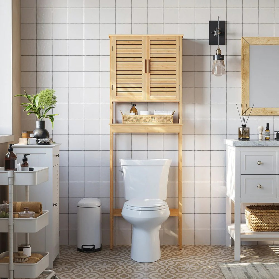 Bamboo Over Toilet Storage Cabinet With Doors And Shelf – product view 8 | Stanwick Interiors