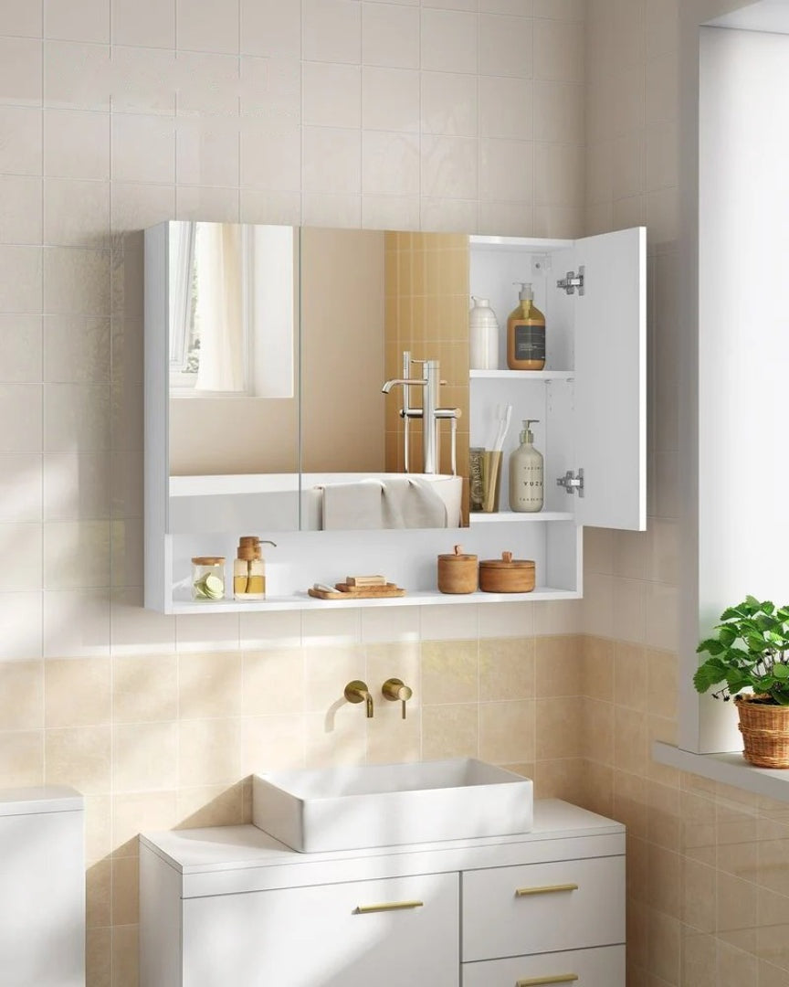 Bathroom Mirror Cabinet With Storage Wall Mounted 35.4in Wide – product view 2 | Stanwick Interiors