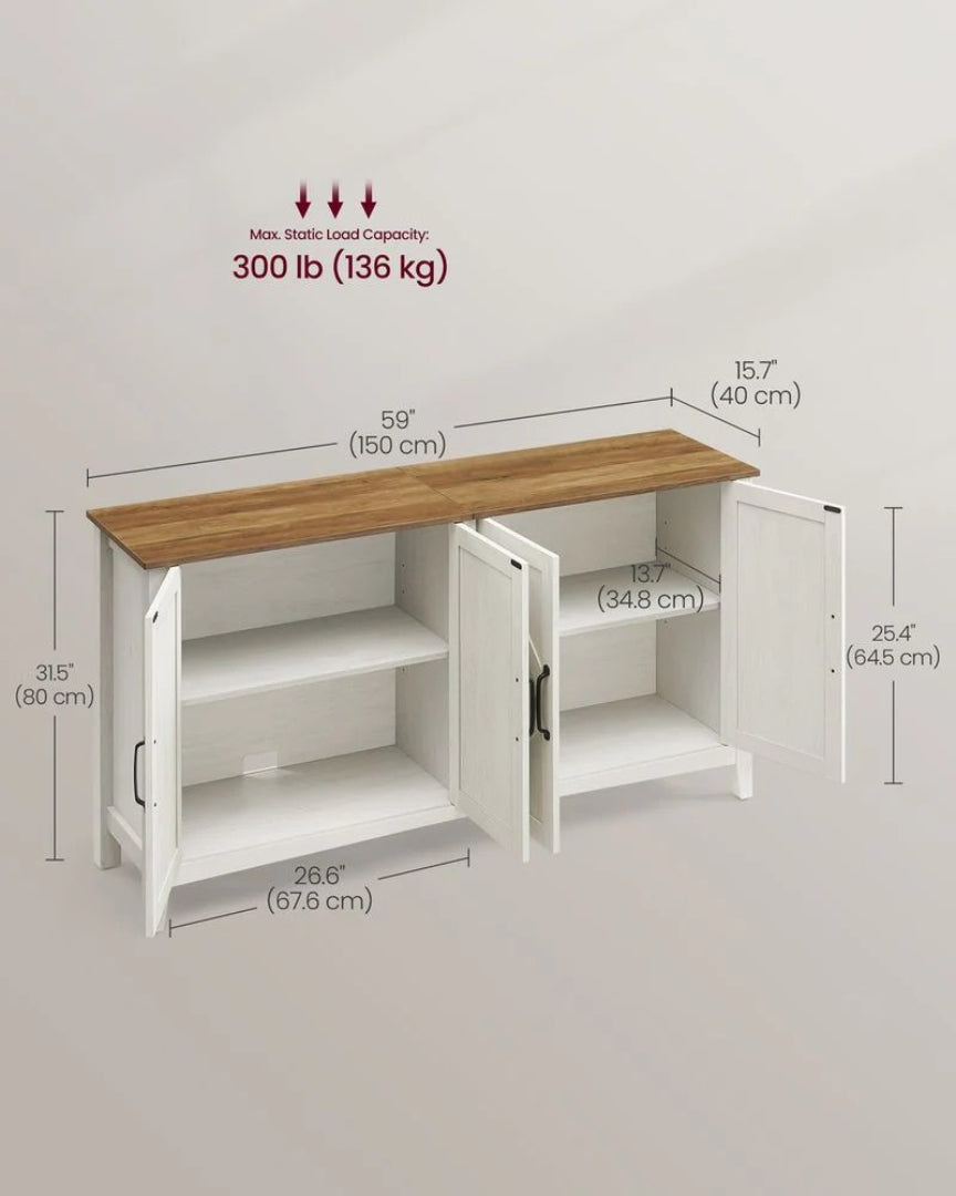 Farmhouse Buffet Storage Cabinet with Adjustable Shelves and 4 Doors – product view 9 | Stanwick Interiors