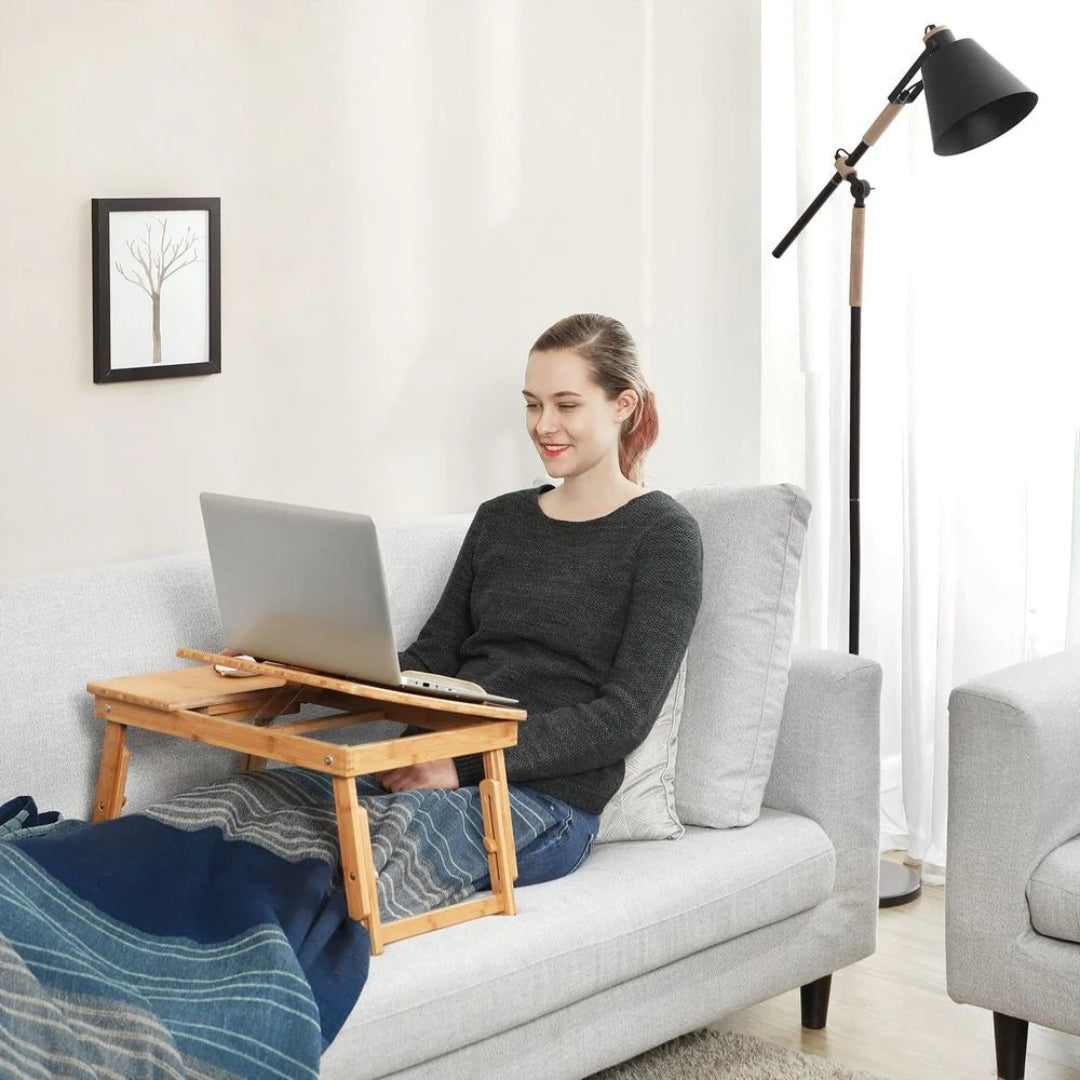 Bamboo Laptop Bed Desk With Tilting Top & Adjustable Height – product view 4 | Stanwick Interiors