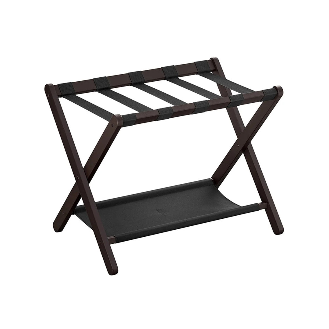 Folding Luggage Rack With Storage Shelf Bamboo Suitcase Stand – product view 1 | Stanwick Interiors