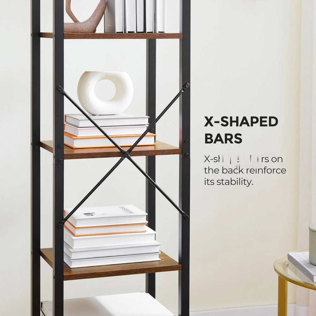 6 Tier Narrow Bookcase With Steel Frame – product view 9 | Stanwick Interiors