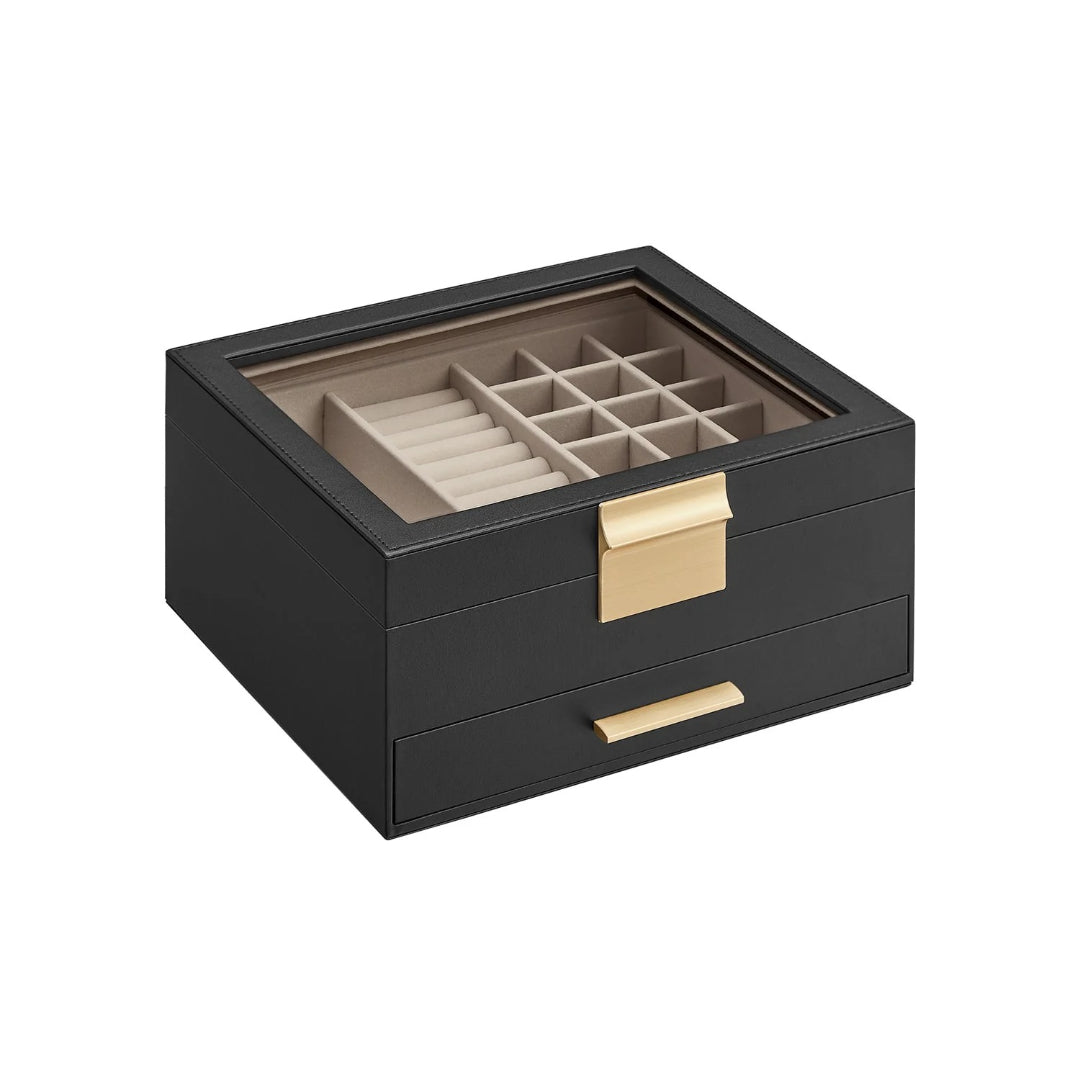 Jewelry Box Organizer With Glass Lid 2 To 6 Layer Storage – product view 2 | Stanwick Interiors