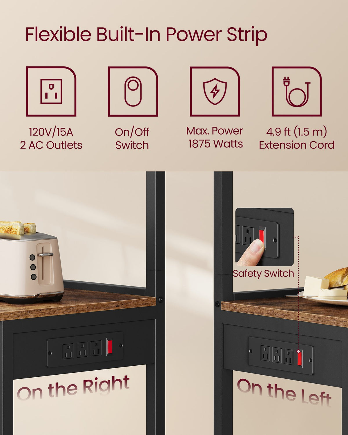 Kitchen Bakers Rack With Power Outlet - product photo 03