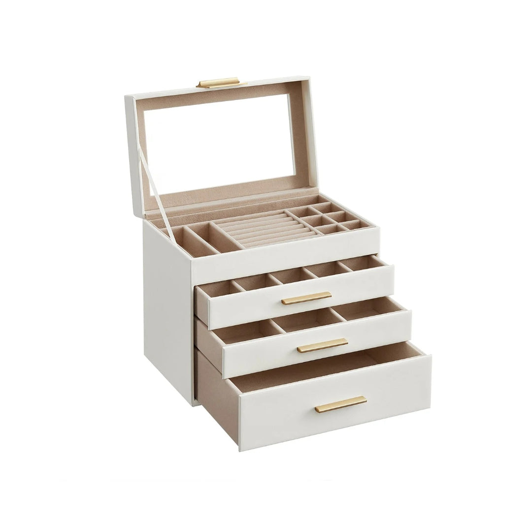 Large Jewelry Box With Glass Lid 4 Or 6 Layer Organizer – product view 1 | Stanwick Interiors