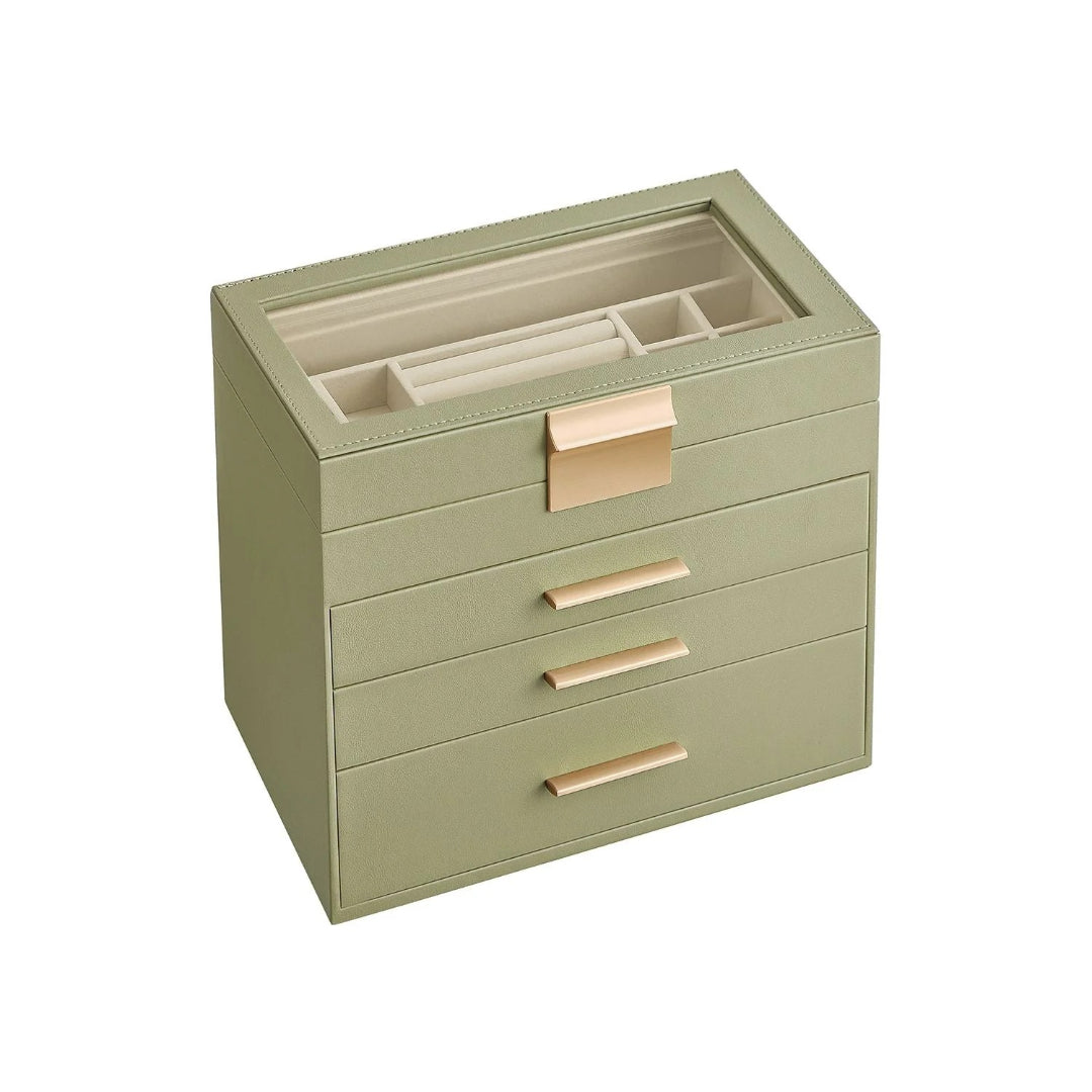 Large Jewelry Box With Glass Lid 4 Or 6 Layer Organizer – product view 5 | Stanwick Interiors