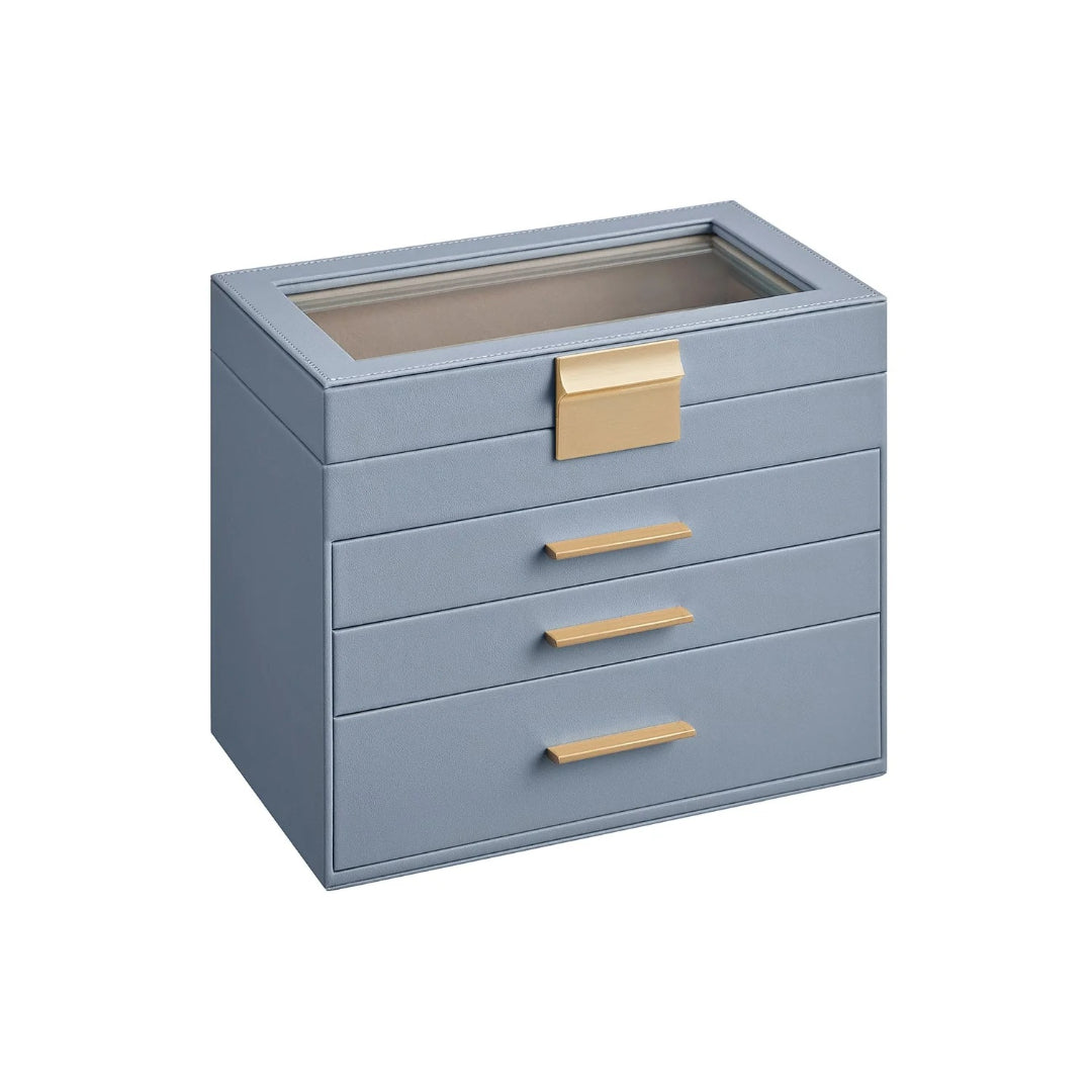 Large Jewelry Box With Glass Lid 4 Or 6 Layer Organizer – product view 6 | Stanwick Interiors