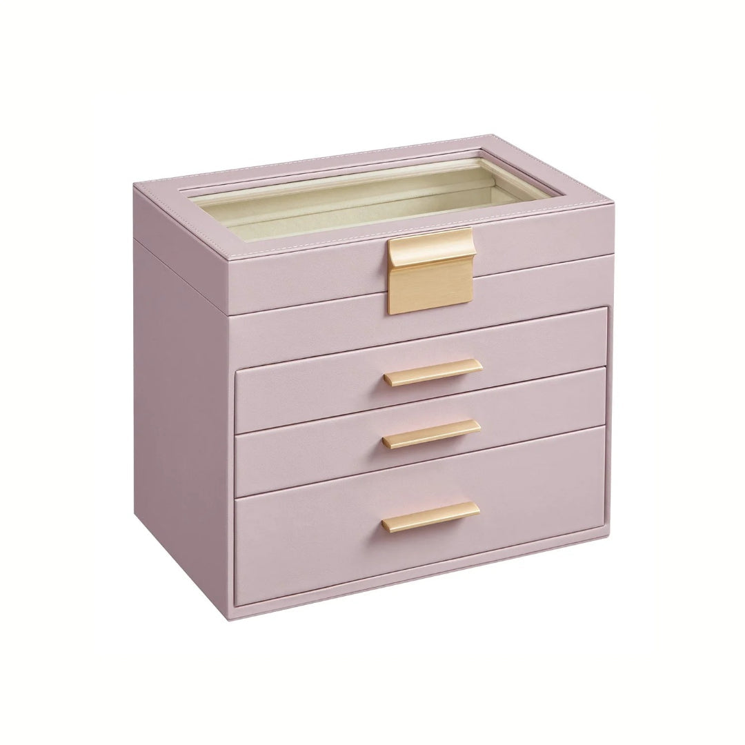 Large Jewelry Box With Glass Lid 4 Or 6 Layer Organizer – product view 7 | Stanwick Interiors