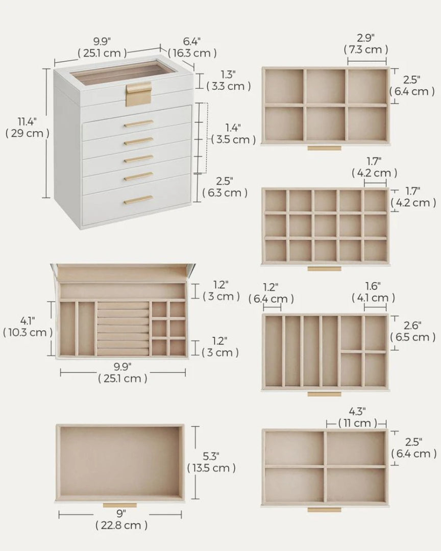 Large Jewelry Box With Glass Lid 4 Or 6 Layer Organizer – product view 20 | Stanwick Interiors