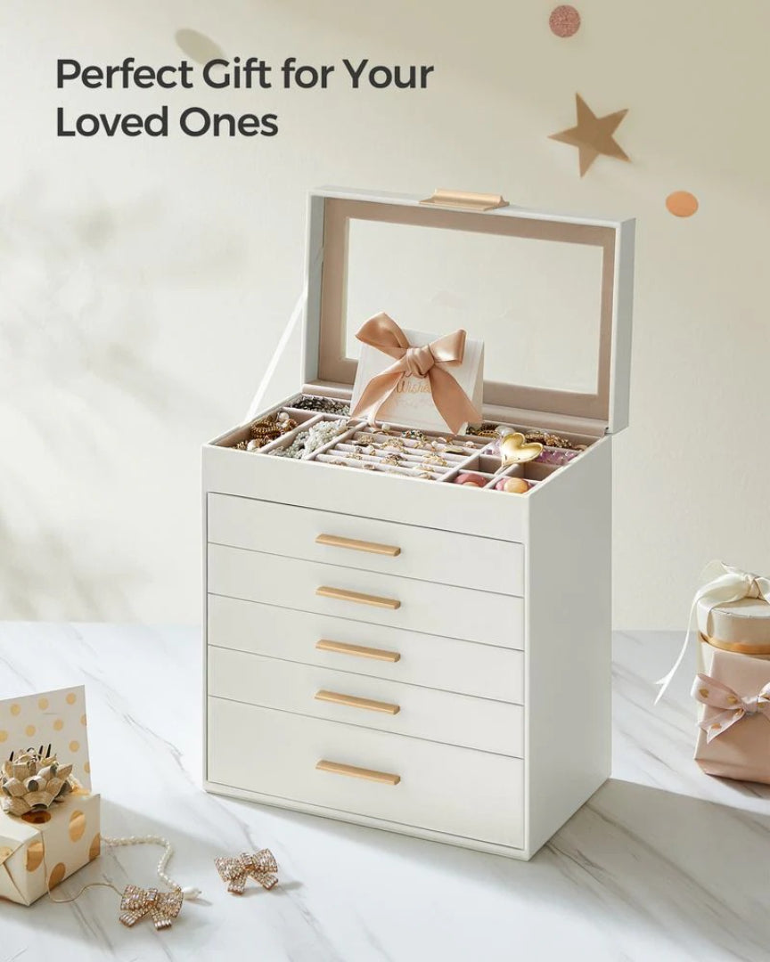Large Jewelry Box With Glass Lid 4 Or 6 Layer Organizer – product view 21 | Stanwick Interiors