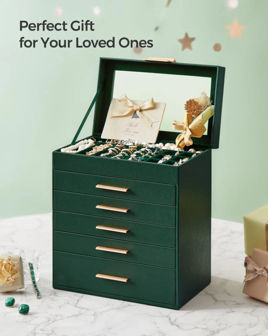 Large Jewelry Box With Glass Lid 4 Or 6 Layer Organizer – product view 29 | Stanwick Interiors