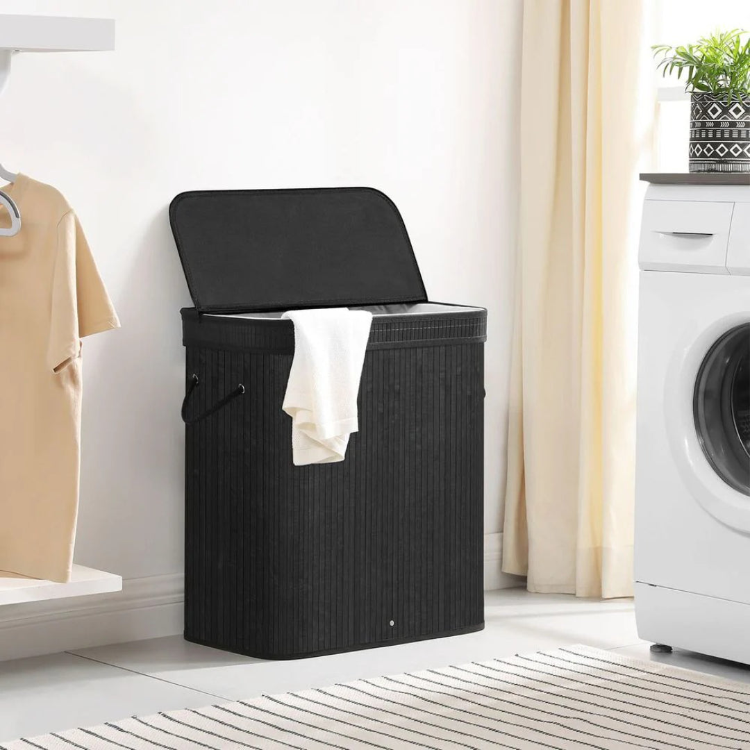 Laundry Hamper With Lid 26.4 Gallon Bamboo Basket 24in High – product view 3 | Stanwick Interiors