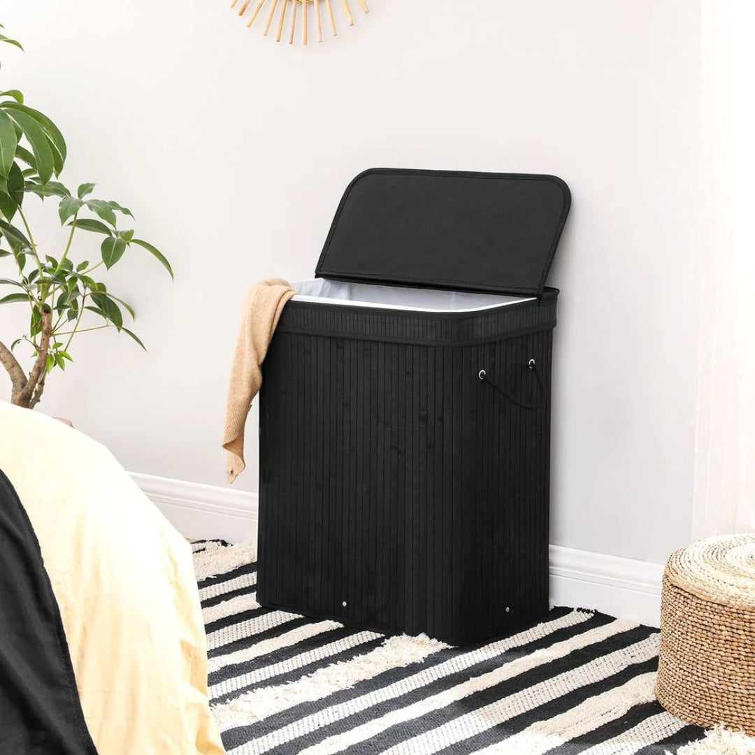 Laundry Hamper With Lid 26.4 Gallon Bamboo Basket 24in High – product view 4 | Stanwick Interiors