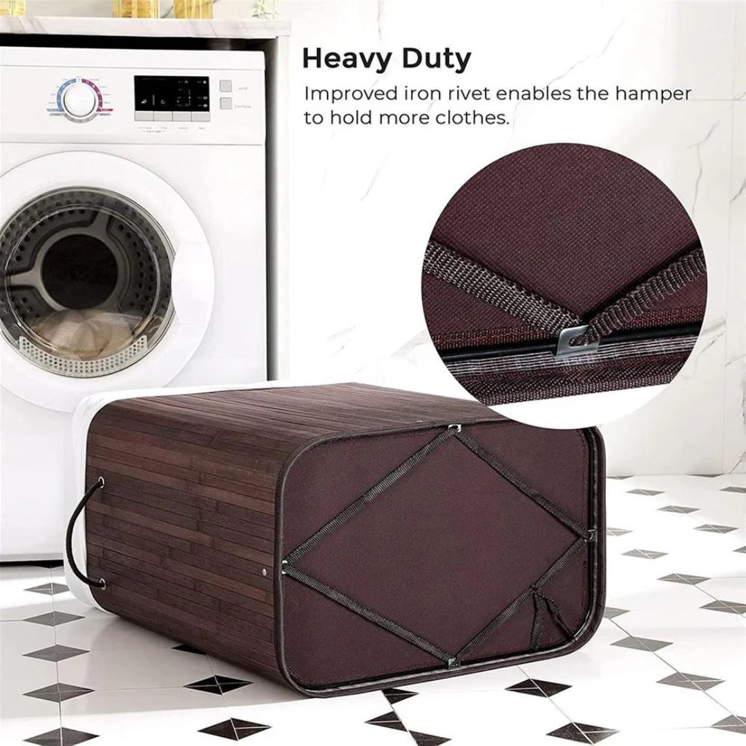 Laundry Hamper With Lid 26.4 Gallon Bamboo Basket 24in High – product view 12 | Stanwick Interiors