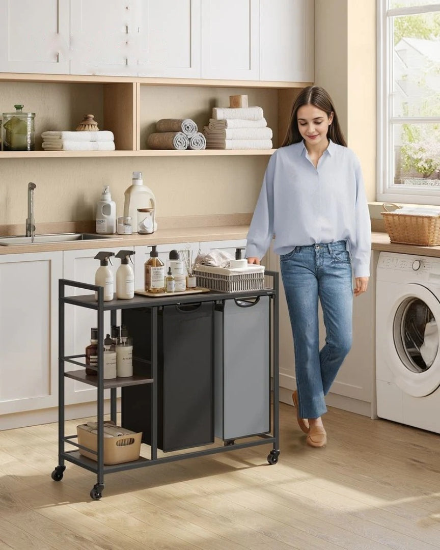 Laundry Hamper With Wheels 2 Compartments 26.4 Gallon Sorter – product view 2 | Stanwick Interiors