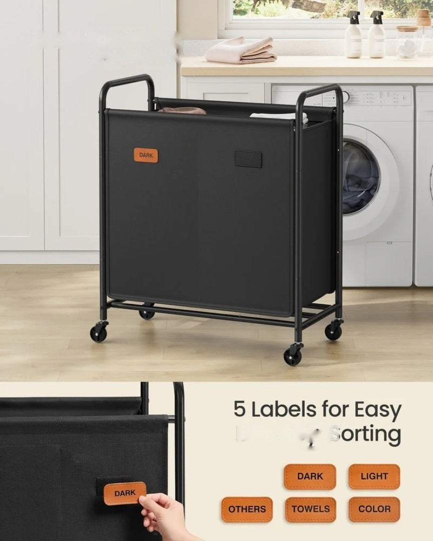 Laundry Hamper With Wheels 2 Section 37 Gallon Sorter – product view 2 | Stanwick Interiors