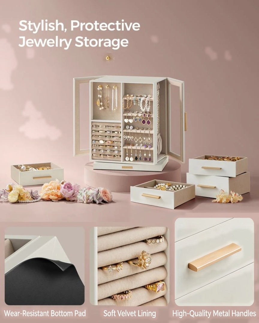 Rotating Jewelry Box Organizer With 5 Drawers And Hooks – product view 9 | Stanwick Interiors