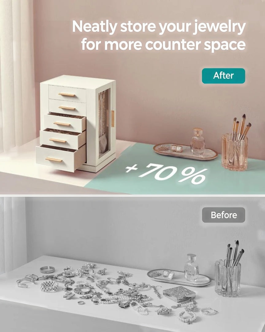 Rotating Jewelry Box Organizer With 5 Drawers And Hooks – product view 11 | Stanwick Interiors