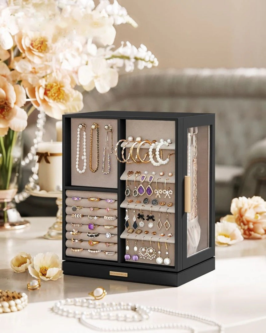 Rotating Jewelry Box Organizer With 5 Drawers And Hooks – product view 12 | Stanwick Interiors