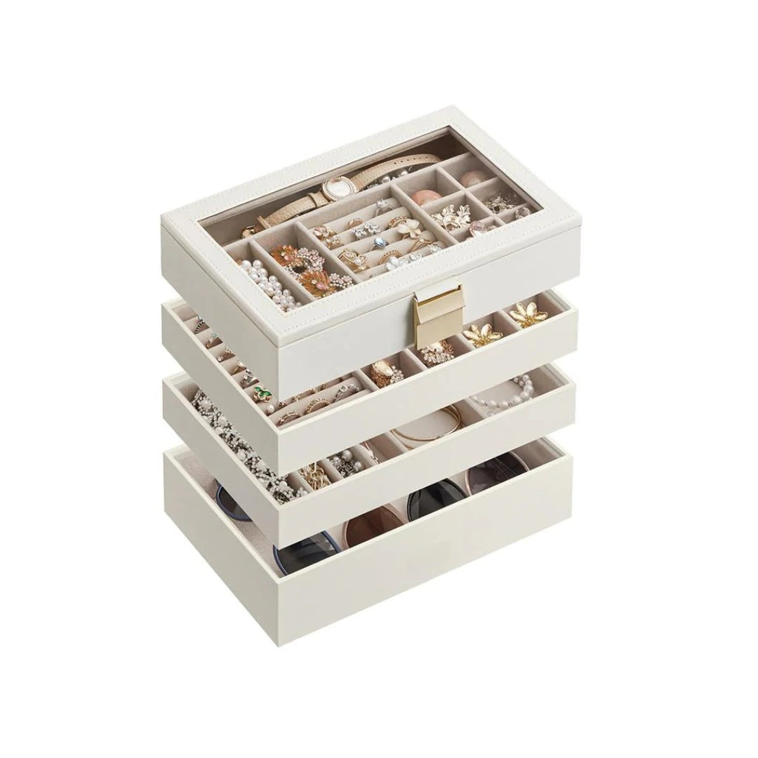 Stackable Jewelry Organizer Trays With Glass Lid 2 To 6 Tier – product view 2 | Stanwick Interiors
