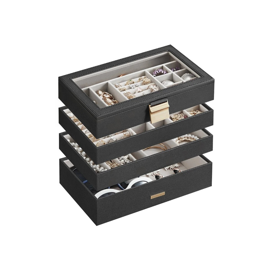 Stackable Jewelry Organizer Trays With Glass Lid 2 To 6 Tier – product view 4 | Stanwick Interiors