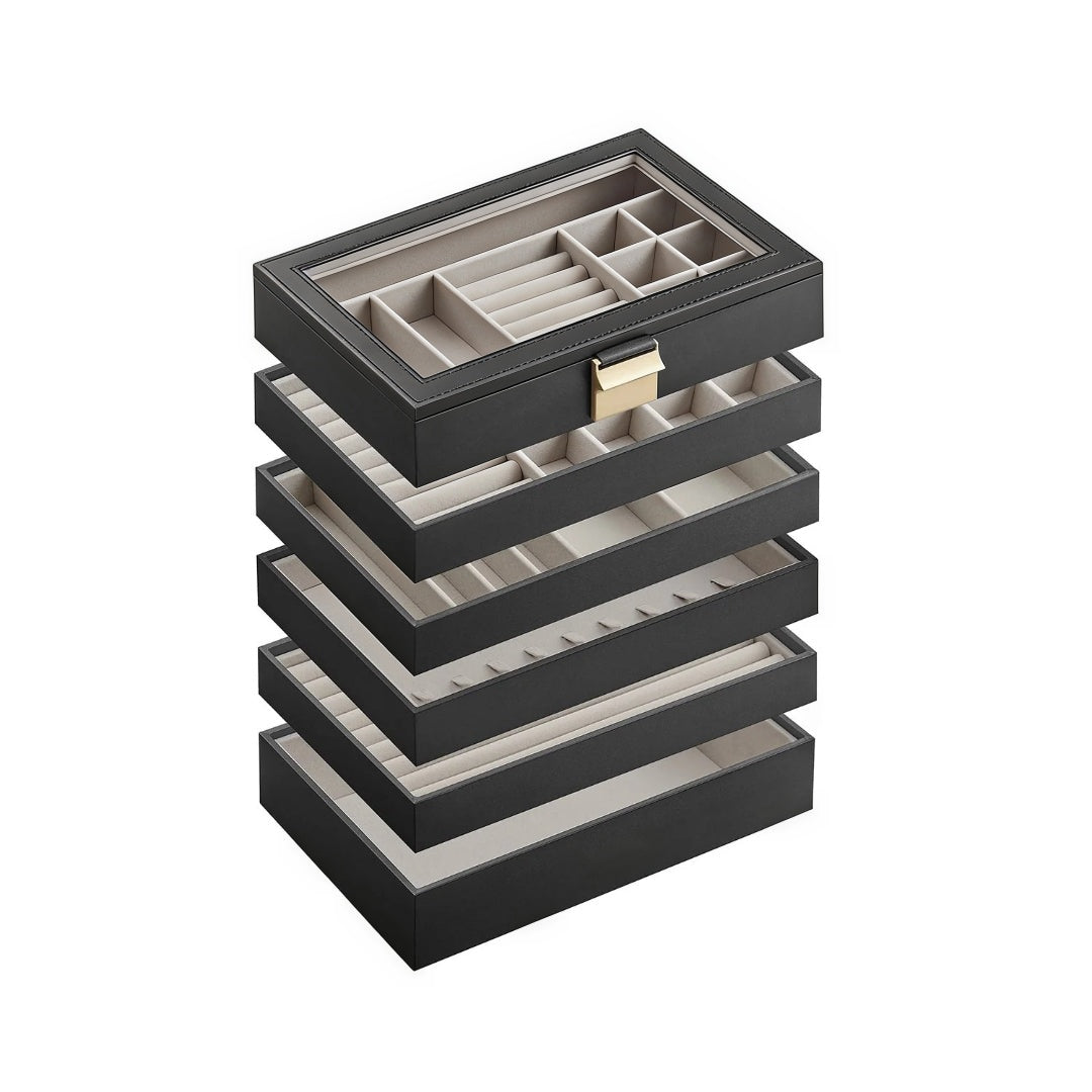 Stackable Jewelry Organizer Trays With Glass Lid 2 To 6 Tier – product view 8 | Stanwick Interiors