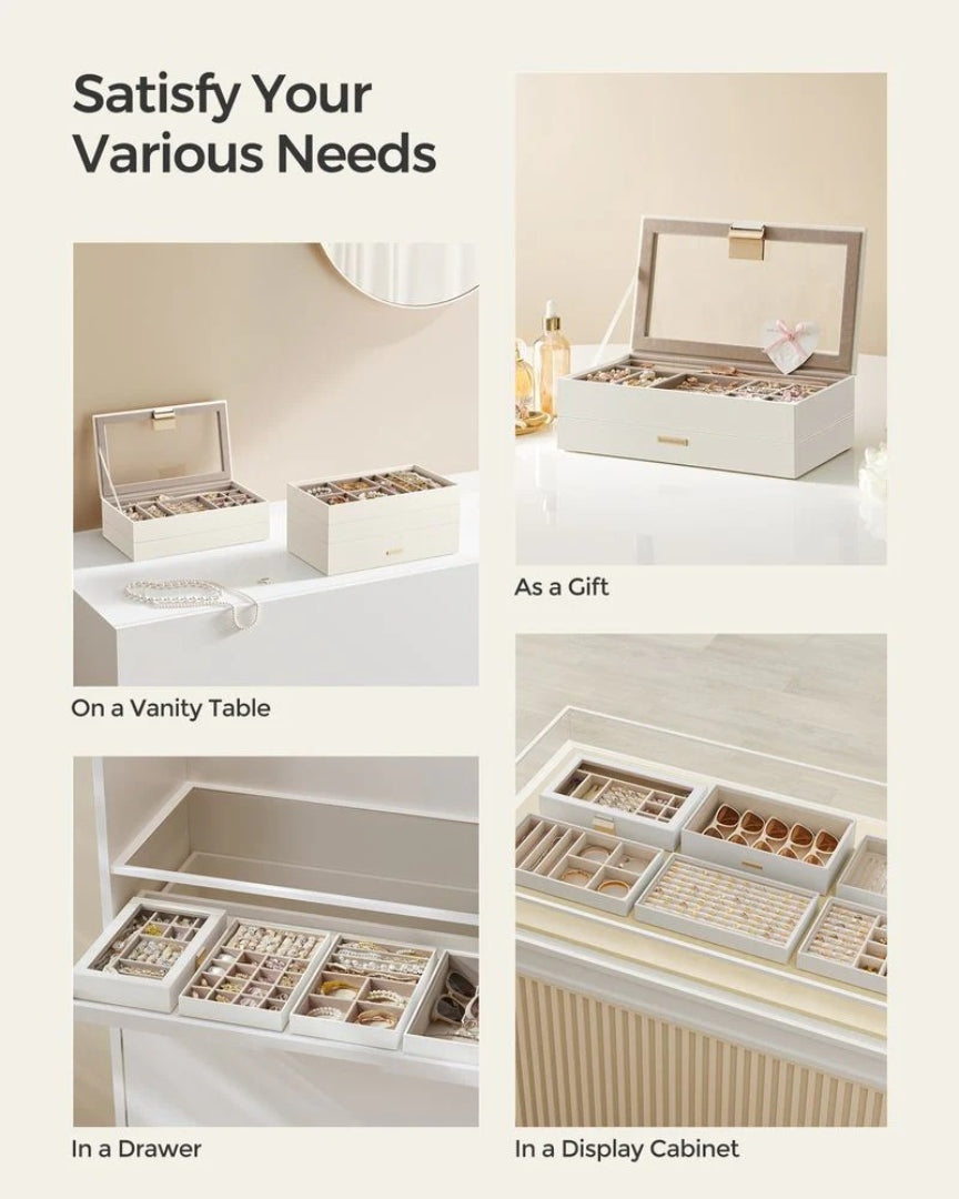 Stackable Jewelry Organizer Trays With Glass Lid 2 To 6 Tier – product view 14 | Stanwick Interiors
