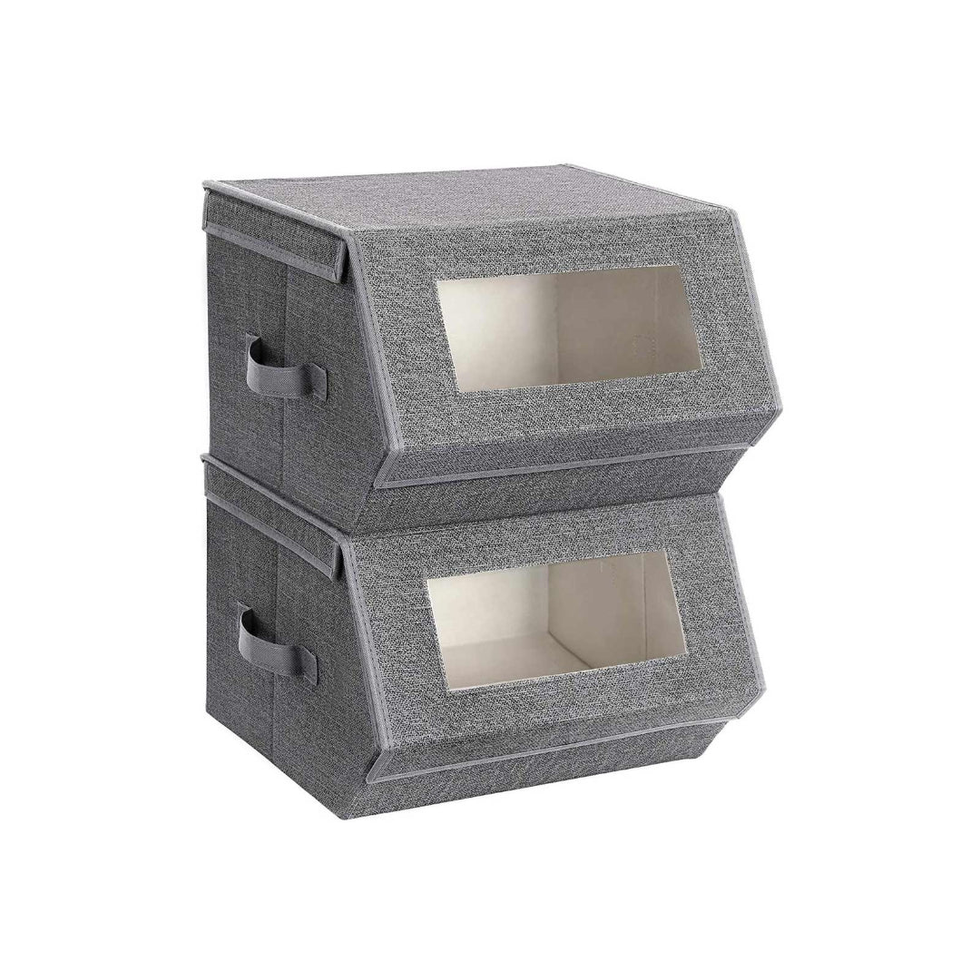 Stackable Storage Bins Set Of 2 Fabric Boxes With Lids – product view 1 | Stanwick Interiors