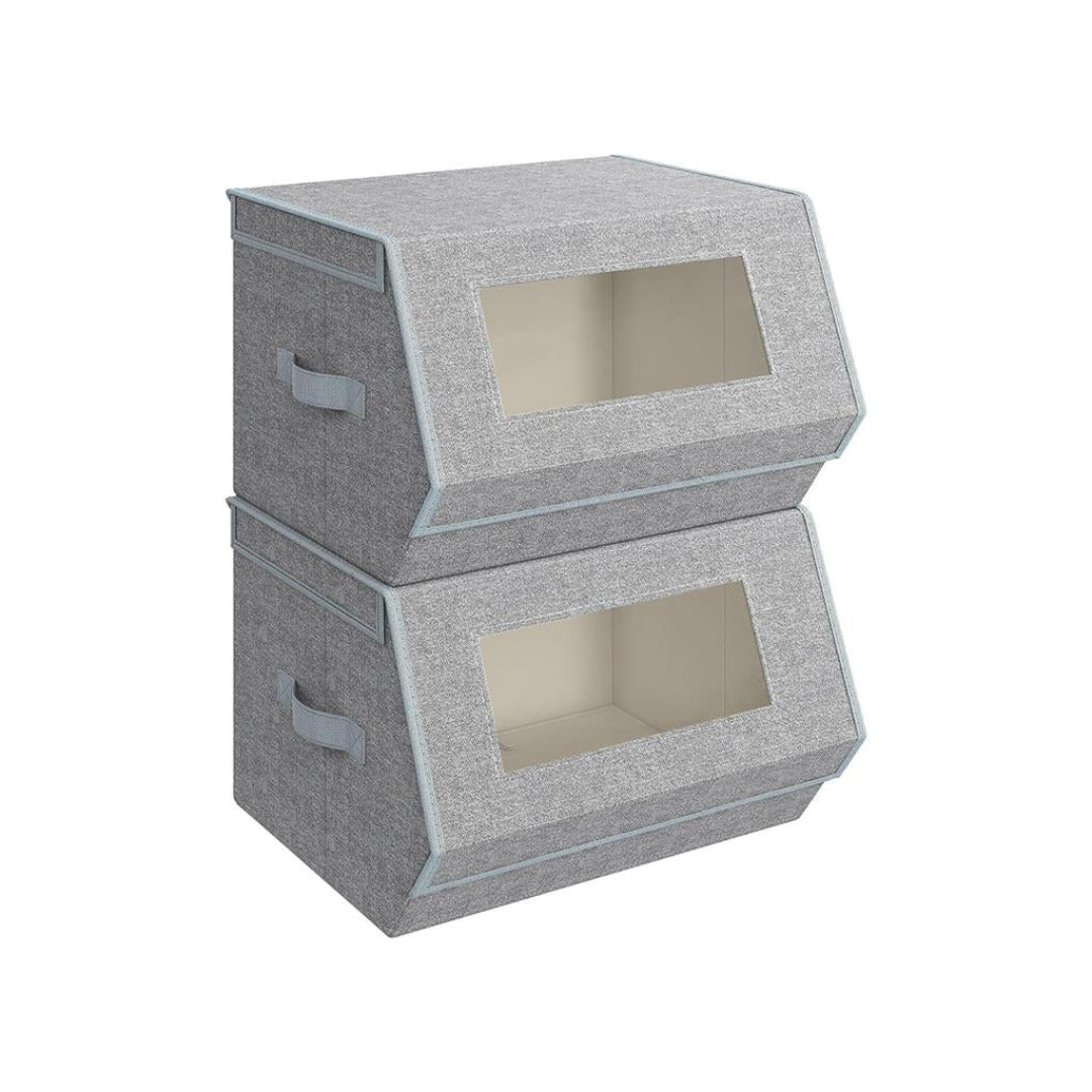 Stackable Storage Bins Set Of 2 Fabric Boxes With Lids – product view 2 | Stanwick Interiors