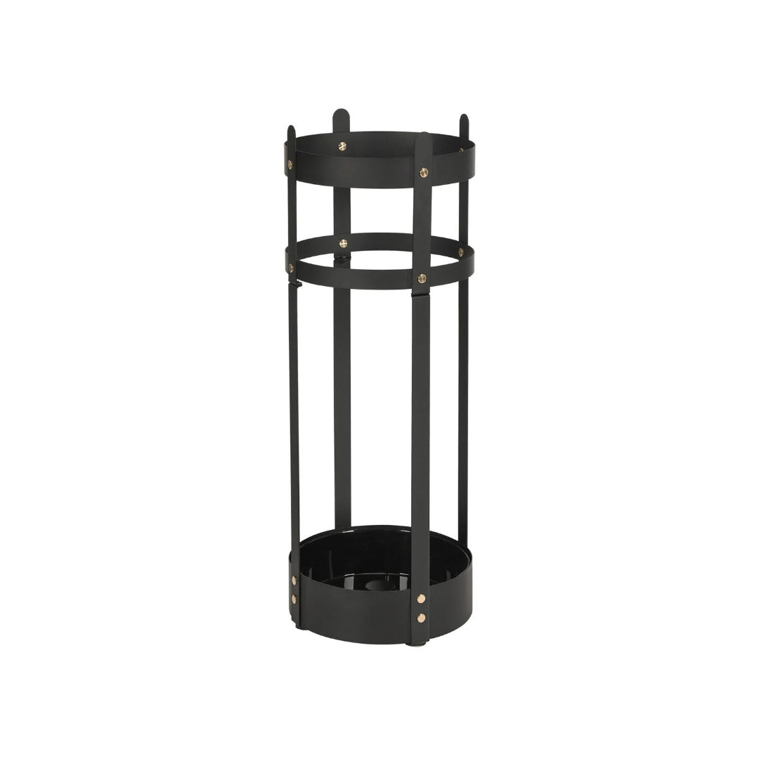 Steel Umbrella Holder Stand With Drip Tray & Hooks Round Rack – product view 1 | Stanwick Interiors